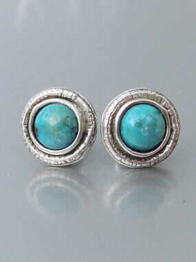 Vintage Signed DIDAE Shablool Israel Sterling Silver Turquoise Stud Earrings